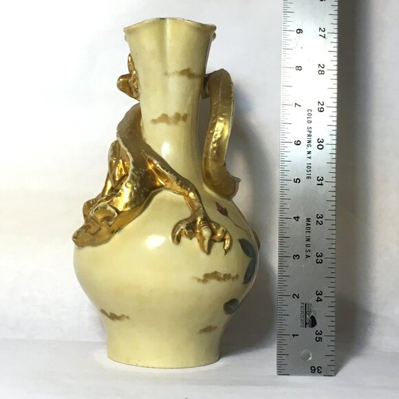 Victoria Carlsbad Art Nouveau Dragon Vase Gold and Floral Accents Please Read - Picture 2 of 15